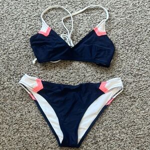 Cupshe Navy Trimmed White Swimwear
